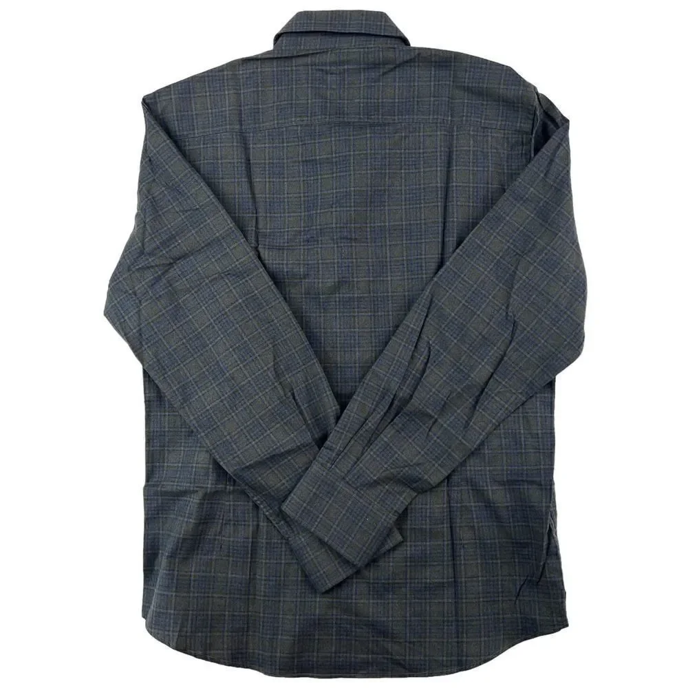 New Dylan Gray Men US L Dress Shirt Button Down Long Sleeve Gray Olive Plaid - Picture 3 of 12